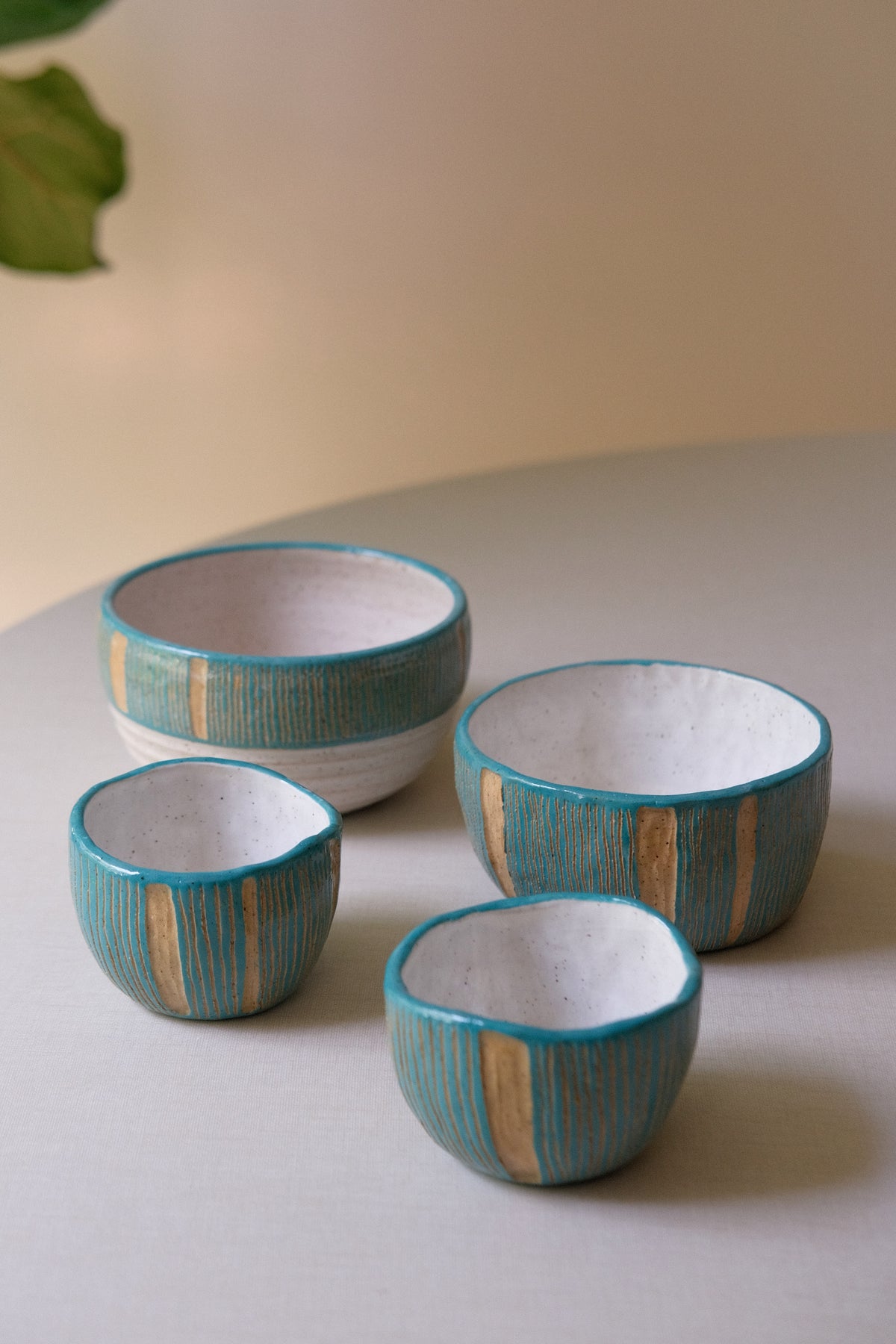 Turquoise Striped Cereal Bowl
