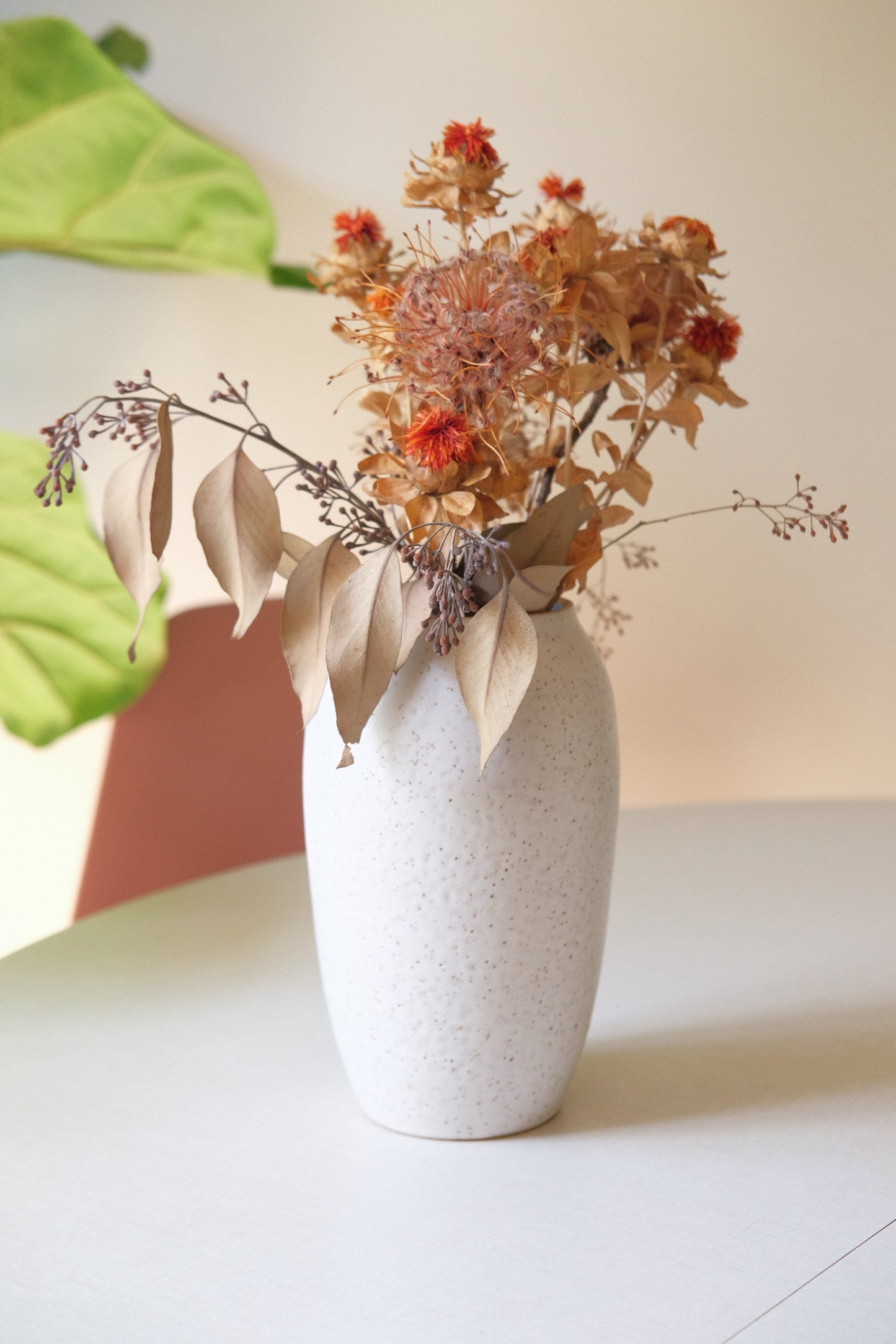 Tall White Speckled Vase