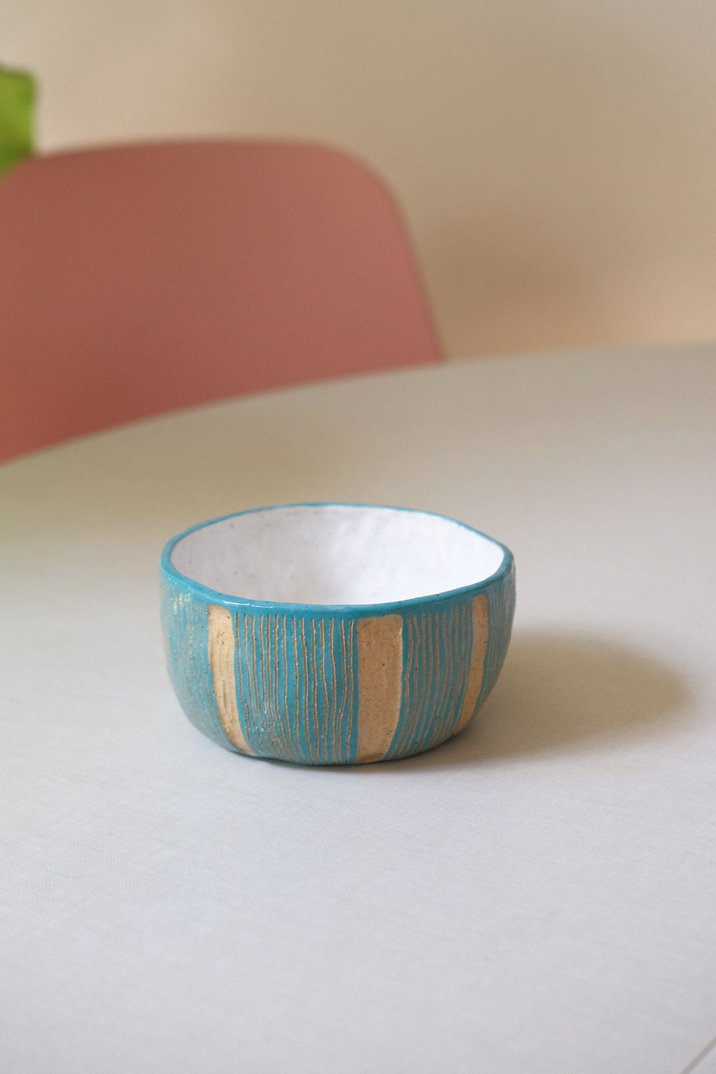 Turquoise Striped Snack Bowl