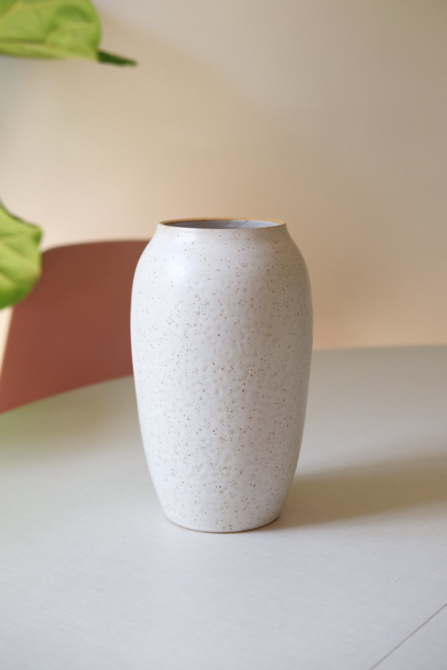 Tall White Speckled Vase