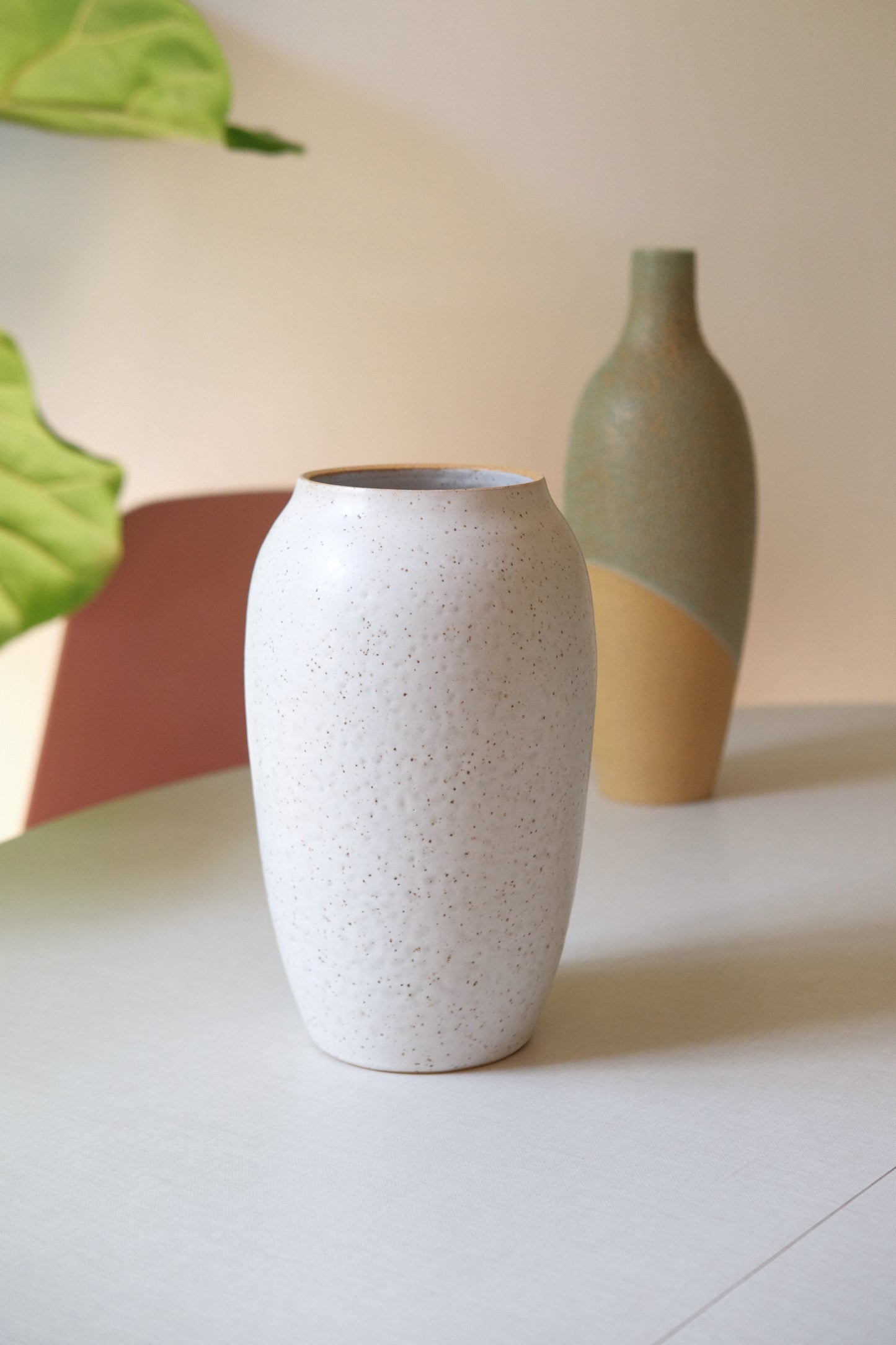 Tall White Speckled Vase