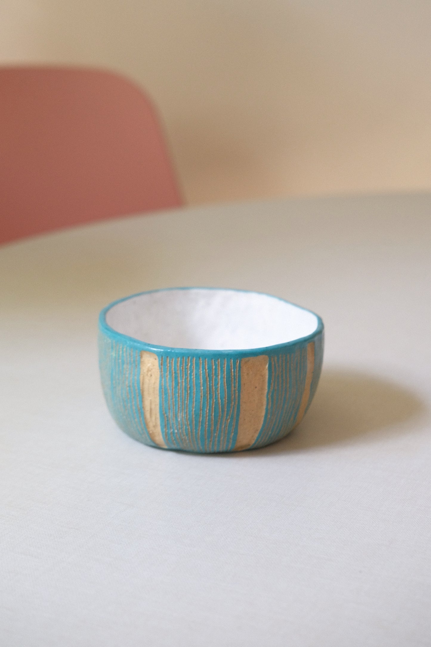 Turquoise Striped Snack Bowl