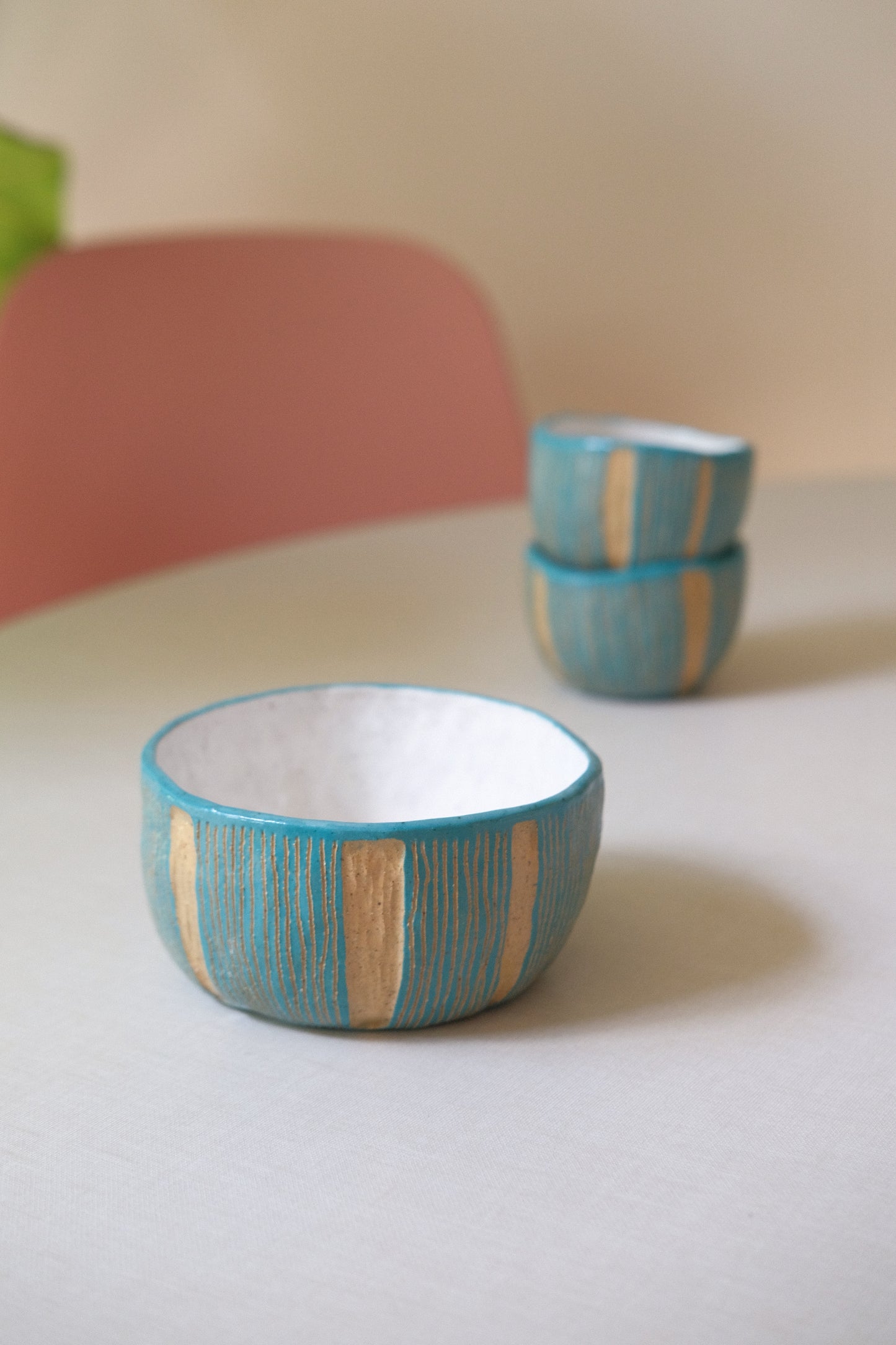 Turquoise Striped Snack Bowl